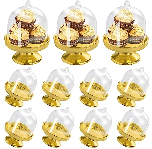 Cisolen 12 Stück Mini Kuchenglocke Tortenständer Muffinglocke Kuchen Gold Kuchenständer mit Haube Käseglocke für Hochzeit Tischdeko Geburtstag party Deko