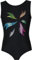 Gymnastikanzug Sterne Lycra Mädchen Turnanzug Kurzarm Kinder Turnbody kurzärmlich, Größe:146/152, Farbe:Lycra in Schwarz/FLORA