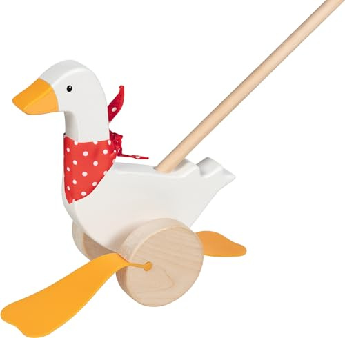 goki 54860 Gans Bertha, ausilio per camminare in legno, giocattolo motorio, 22 cm, a partire da 1 anno, colore: bianco