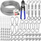 NCKIHRKK 74pcs Drahtseil Edelstahl Kit, 35M/3mm Edelstahlseil Stahlseil mit Ösen, Seilspanner Spannschloss, Seilspanngarnitur, Stahlseil Ummantelt Rankhilfen für Kletterpflanzen Außen Gardinenseil