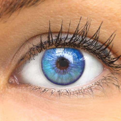 glamlens lentillas de color bleu Canaria Blue + contenedor. 1 par (2 piezas) 90 Días Sin Graduación 0.00 dioptrías blandos Lentes de contacto bleu de hidrogel de silicona s