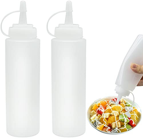 REBECASKYENS 2 Pcs 8oz Food Grade Reusable Plastic Squeeze Condiment Bottles,Squeezy Bottles With Nozzles,Condiment Bottle With Cap For Sauce Bottle Seasoning Dispensers
