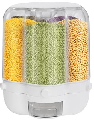 Beaudreaul Drehbarer Müsli-Spender mit 6 Gittern, Müslispender, drehbarer Reisspender, Getreideaufbewahrungsorganisator, 6 drehbare Gitter, PP-Behälter