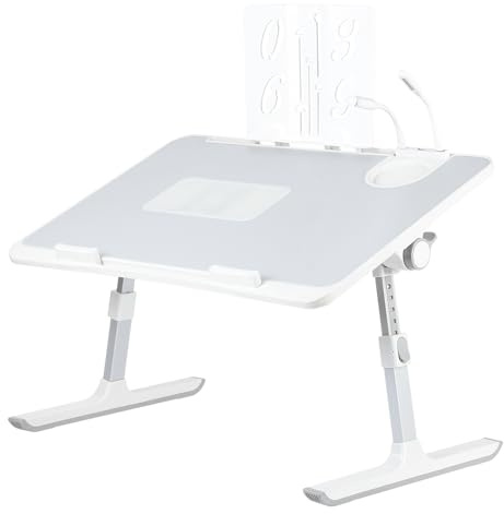 OHMG Grand Table de Lit pour Ordinateur Portable,Pliable,Réglable en Hauteur et Angle,Plateau de Lit avec Tiroir/Fente pour Tablette, Table pour Canapé/Sol (60 * 40 * 26-39cm-Gris)
