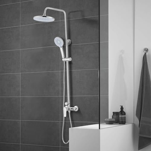 Colonne de Douche Mécanique STANEW, Ensemble Douche avec Tête Ronde et Manchette ABS à 3 Jets, Colonne de Douche pour Salle de Bain, Argent