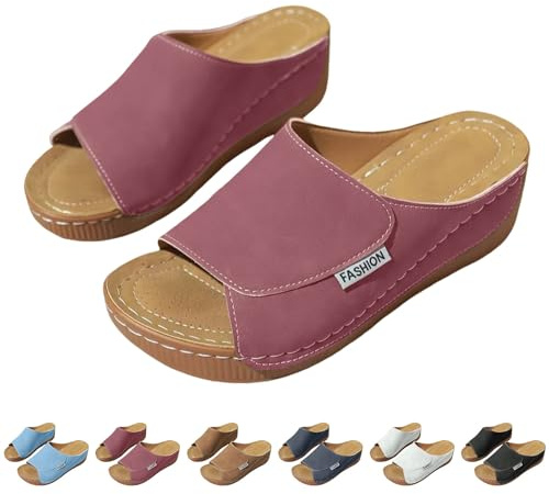 Pantoletten Damen Orthopädische Hausschuhe Frauen Slipper Keiabsatz Sommerschuhe Freizeit Wedge mit Absatz Slides Peep Toe Plateau Sandalen rutschfest Latschen Arch Support Römersandalen