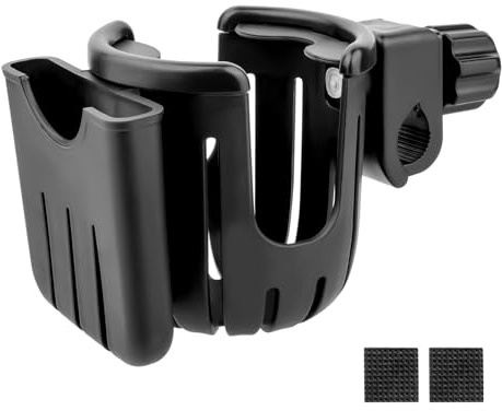 Universal Pram Cup Holder Universal Buggy Cup Holder for Pram Accessories, 360 Degrees Rotation Baby Stroller Bottles Drink Coffee Cups Holders with Phone Organizer for Pushchair Bike Wheelchair