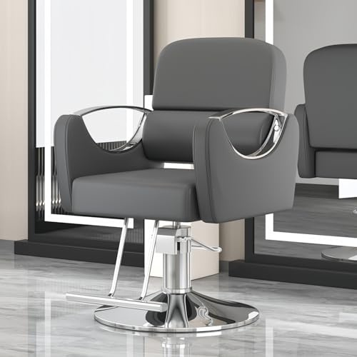 Poltrona da Parrucchiere Sedia da Barbiere Moderna con Girevole a 360° e Altezza Regolabile Pompa Idraulica capacità 190 kg per Parrucchiere Salone di Bellezza Tatuaggi,Grigio,Silver Chassis
