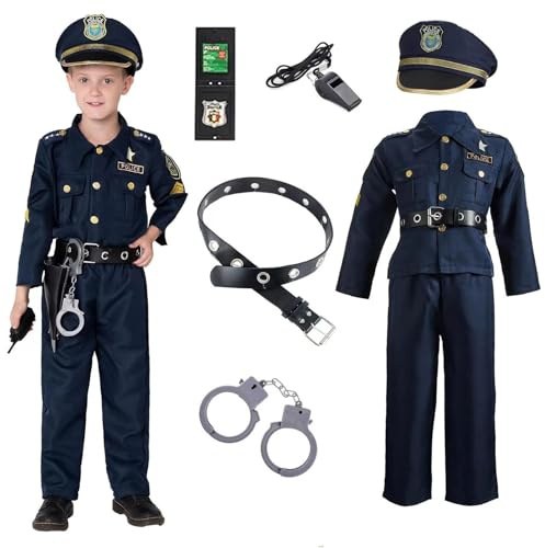 Bastwahl Déguisement Policier Enfant - Déguisement De Policier pour Garçons - Ensemble Uniforme De Policier avec Accessoires - Chemise, Pantalon, Chapeau, Ceinture, Sifflet