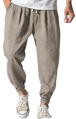 Pantaloni Giapponesi Uomo Estivi Lino Leggeri Baggy Harem Pants in Cotone e Lino Casual Larghi Pantaloni Comodi Traspirante con Tasche e Coulisse Pantalaccio Japan Elegante da Yoga e Spiaggia
