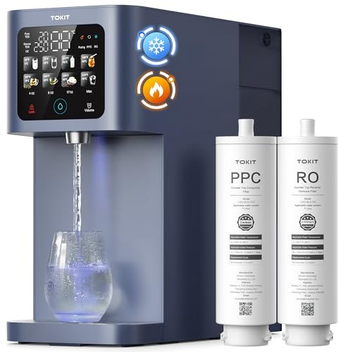 TOKIT T1 Ultra omvänd osmos för bordsskiva 5–100 °C, varm- och kallvattendispenser med UV-lampa & RO-filter, 8 temperaturnivåer, CE och EMC-certifierad