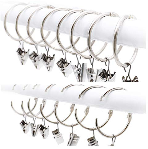 25 Pack Anillas para Cortinas con Pinza, Ganchos Decorativos del Anillo de Cortina de Ventana del Metal con Clip Fuerte, Resistente Herrumbre, Fácil de Abrir y Cerrar, 38mm Diámetro Interior, Plata