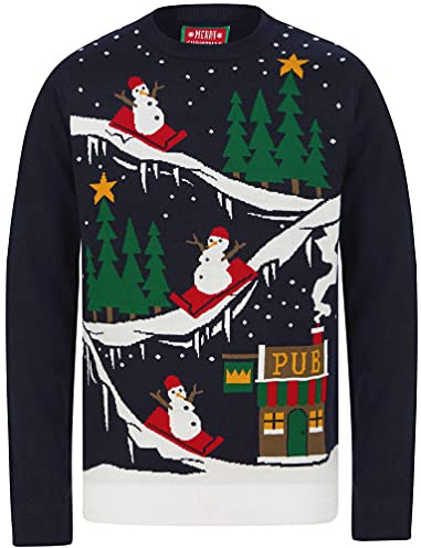 Tokyo Laundry to The Pub Crew Neck Christmas Jumper in Eclipse Blue - Merry Christmas-XL