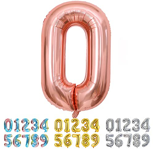 Ponmoo Foil Balloon Number 0 Rosegold, Giant Numbers 0 1 2 3 4 5 6 7 8 9 10-19 20-29 30-39 40-49 50-60-70-80-90-100, Large Balloons for Wedding Anniversary Birthday Party Decoration