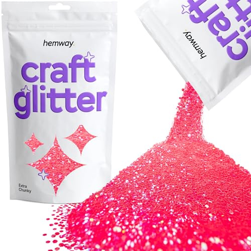 Hemway Craft Glitter Fluorescent UV Neon Pink 100g Extra Chunky Glitter for Crafts, Resin, Cosmetic, Nail, Face, Body, Festival, Tumblers, Art, Candle, Crafting