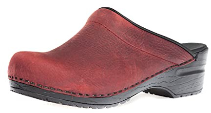 Sanita | Sonja Textured Mule Clog | Original Handmade Flexible Leather Clog for Women | Maximum stability | Anatomical shaped footbed with soft foam | Bordeaux | 38 EU