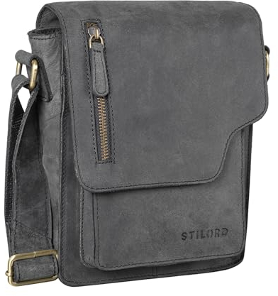 STILORD 'Pete' Umhängetasche Leder klein Männer Schultertasche Vintage Messenger Bag Herren 8,4 Zoll Tablettasche echtes Leder, Farbe:avaro - grau