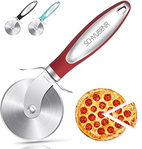 SCHVUBENR Roulette à pizza de qualité supérieure - Roulette à pizza en acier inoxydable - Facile à couper et à nettoyer - Trancheuse à pizza super tranchante - Passe au lave-vaisselle(Rouge)