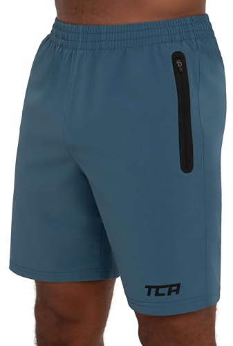 TCA Elite Tech Pantaloncini Corti Uomo Sportivi da Corsa con Tasche Laterali con Zip - Azzurro, L