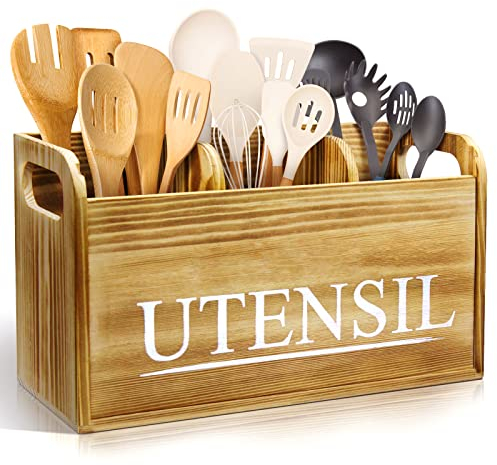 brekle Küchenutensilienhalter, rustikal, groß, aus Holz, für Kochutensilien, Aufbewahrung von Bauernhaus-Holz