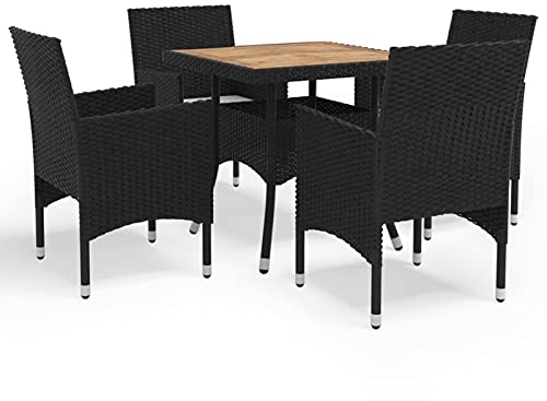 Gecheer 5-TLG. Garten Essgruppe 4 Personen, Sitzgruppe 4+1, Esstisch mit Holz-Tischplatte & Stühle mit Sitzkissen, Gartenmöbel Set Poly Rattan