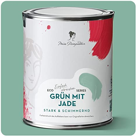 MissPompadour seidenmatte Holzfarbe Innen & Außen 1L Grün mit Jade, Möbelfarbe ohne Schleifen - Farbe für Holz, Metall, Kunststoff - Holzlack, Möbellack schnelltrocknend mit hoher Deckkraft