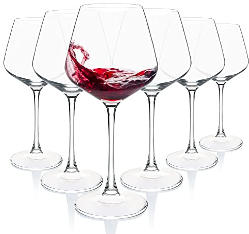 UMI UMIZILI Wine Glasses 15.5oz, Set of 6 Wine Glass for Red White Wine, Long Stem Glassware, Clear, Dishwasher Safe