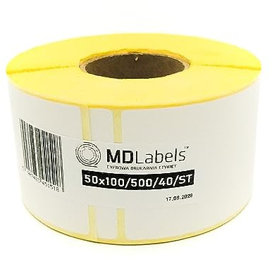 MDlabels White Thermal Labels on a Roll - 50x100 mm - Pack of 500 - Permanent Adhesive, for Barcode, White Adhesive Labels for Labelling