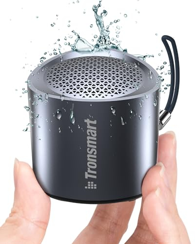 Tronsmart Nimo Altavoz Bluetooth Portátil, IPX7 Impermeable, Bluetooth 5.3, Sonido Estéreo, Diseño Supercompacto, Artesanía de Metal, Mini Altavoz con Cordón, para Ducha, Viajes - Negro