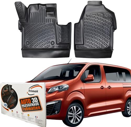 Trimak Passgenau 3D Fussmatten Auto Kompatibel mit Peugeot Expert 3 Gen ab 2016 Auto Zubehör 1. Reihe Gummimatten Autos TPE Allwetter Geruchlos rutschfest Vorne Schwarz