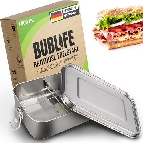 Bublife 1400ml Brotdose, Lunchbox, Brotdose Kinder mit Fächern, Bento Box Kinder, Jausenbox, Lunchbox Erwachsene, Edelstahl Dose mit Fächern, Brotdose-Erwachsene