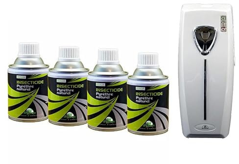 Insecticide Au Pyrèthre Naturel, Aérosols 4x250ml avec Diffuseur Automatique, Anti Mouches, Moucherons, Moustiques, Mites, Punaises de Lit