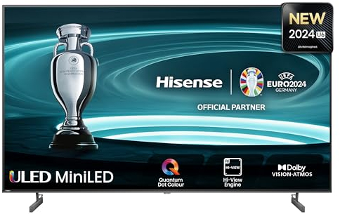 Hisense 75U6NQ 189 cm (75 Zoll) Fernseher 4K Mini LED ULED HDR Smart TV, 60Hz, HDMI 2.0, Game Mode Plus, Dolby Vision & Atmos, Bluetooth, Alexa Built-in, Anthrazit, [2024]