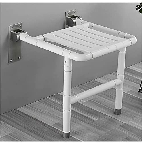 CASEGO Asiento de Ducha abatible hacia Abajo, Banco de Ducha montado en la Pared Silla de Ducha Plegable con Soporte para Las piernas Banco de Ducha para bañera Montado en la Pared (White)
