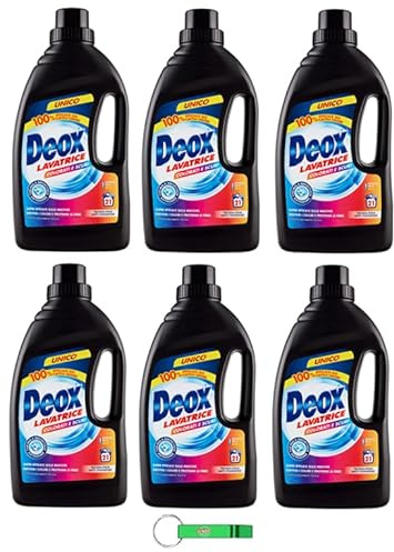 6 x Deox Lavatrice per capi colorati e scuri - Detersivo liquido per lavatrice - Detersivo 21 lavaggi 1050 ml + portachiavi Beni Culinari