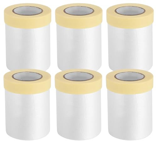 6 Rollen Abdeckfolie Klebeband mit Folie 55cm*20M Abdeckfolie Malerfolie, Selbstklebende Malerfolie Malerband Staubschutzfolie auf Rolle Zum Schutz von Autos und Wänden vor Staub und Spritzern