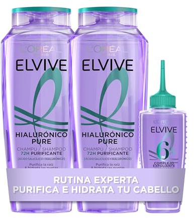 L'Oréal Paris Elvive Rutina Capilar Hialurónico Pure con Ácido Salicílico para Cabello Graso con Puntas Secas