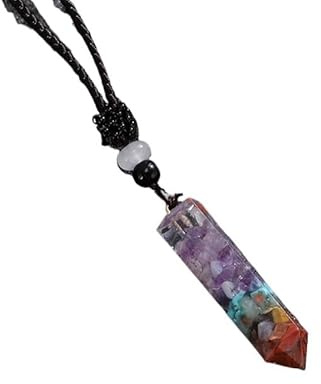 Resin and Natural Crystal Pendant Necklace with Energy Symbol – Handmade Chakra Jewelry for Meditation & Gifting(Hexagonal column)