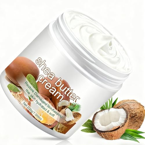 Raw Shea Butter Organic | Body Moisturiser for Very Dry Skin | Enriched with Vitamins & Hyaluronic Acid | 72H Deep Restore Multi-Use Cream | Non-Greasy Face & Body | Winter & Hard Water Defense 200g
