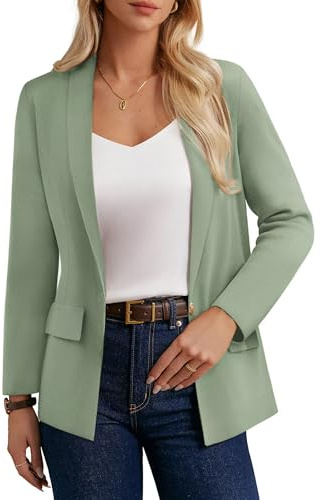 GRACE KARIN Sweater Blazers for Women Trendy, Spring Business Casual Outfits, Long Sleeve Button Up Sweater Jacket Muted Green