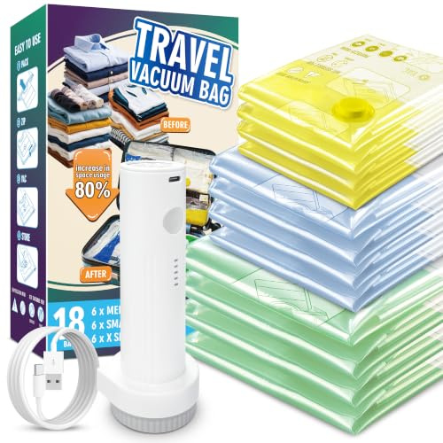 Storage Master Space Saver Bags for Travel and Home Reusable Vacuum Storage Bags Save 80% More Storage Space (18, Mixed Sizes)