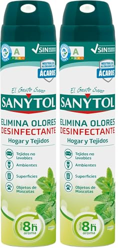 Sanytol – Ambientador Desinfectante Hogar y Tejidos en Spray, Elimina Bacterias, Hongos y Virus, Neutraliza Malos Olores, Aroma, Menta – 300 ml (Paquete de 2)