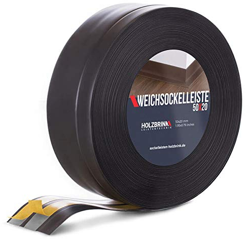 HOLZBRINK Weichsockelleiste selbstklebend PVC 50x20mm, 5 m | Winkelleiste für Küchenarbeitsplatte, Bodenbelag | Eckleiste selbstklebend | Farbe: Schwarz
