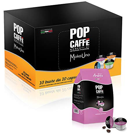 50 CAPSULE POP CAFFE' MOKA-UNO 3 ARABICO COMPATIBILI UNO SYSTEM ILLY KIMBO