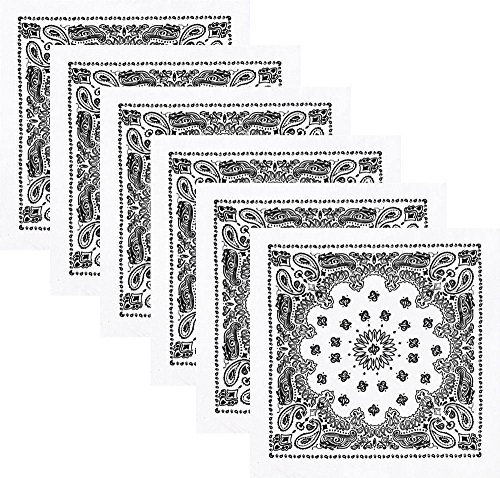 Boolavard Bandana Kopftuch Halstuch - gemustert: Paisley Muster - 100% Baumwolle Bindetuch 1 er 6 er oder 12 er Pack!! (6 x Weiß)