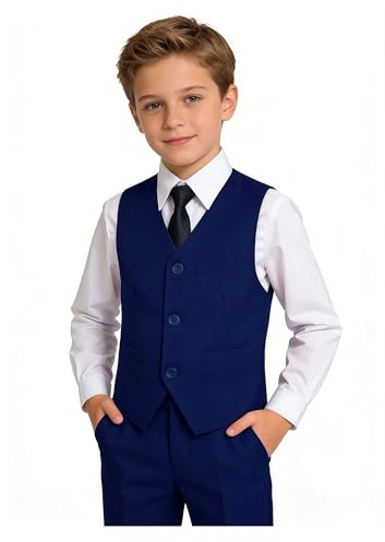 YuanLu 4 Piece Baby Boy Suits Set Slim Fit Tuxedo with Vest Shirt Tie and Pants Homecoming Dress Outfit Wedding Ring Bearer Formal Wear Navy Navy Blue Suit Size 5T