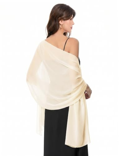 Baoqiya Women's Shawls and Wraps for Evening Dress Chiffon Shawl Soft Elegant Silky Pashmina Wedding Bridal Scarf(Pale champagne, 79×19)