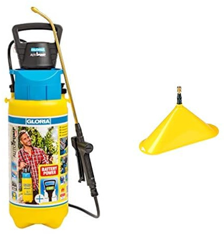 GLORIA tryckspruta AutoPump Set, Trädgårdsspruta, 5 l fyllningskapacitet, Sprutapparat med batteridrift & GLORIA sprayskärm Typ 270, Tillbehör för trädgårdssprayer, Sprayskärm inklusive munstycke