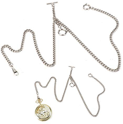 Brrnoo Clip Taschenuhr Kette, Vintage Metalllegierung Taschenweste Kette, 44cm Retro Vintage Metall Taschenuhr Kettenglied Classic Antik (Silber-)