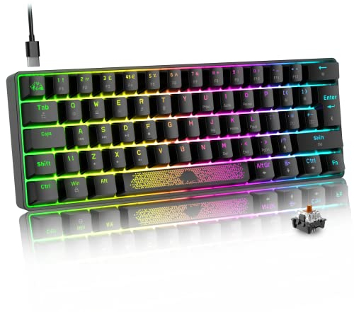 MAGIC-REFINER 60% Mechanical Keyboard UK Layout Compact 62 Key USB C Wire RGB Effects Ergonomic Gaming Keyboard Rainbow LED Backlight Compatible With PS4,PC,Laptop,MAC - Black/Brown Switch